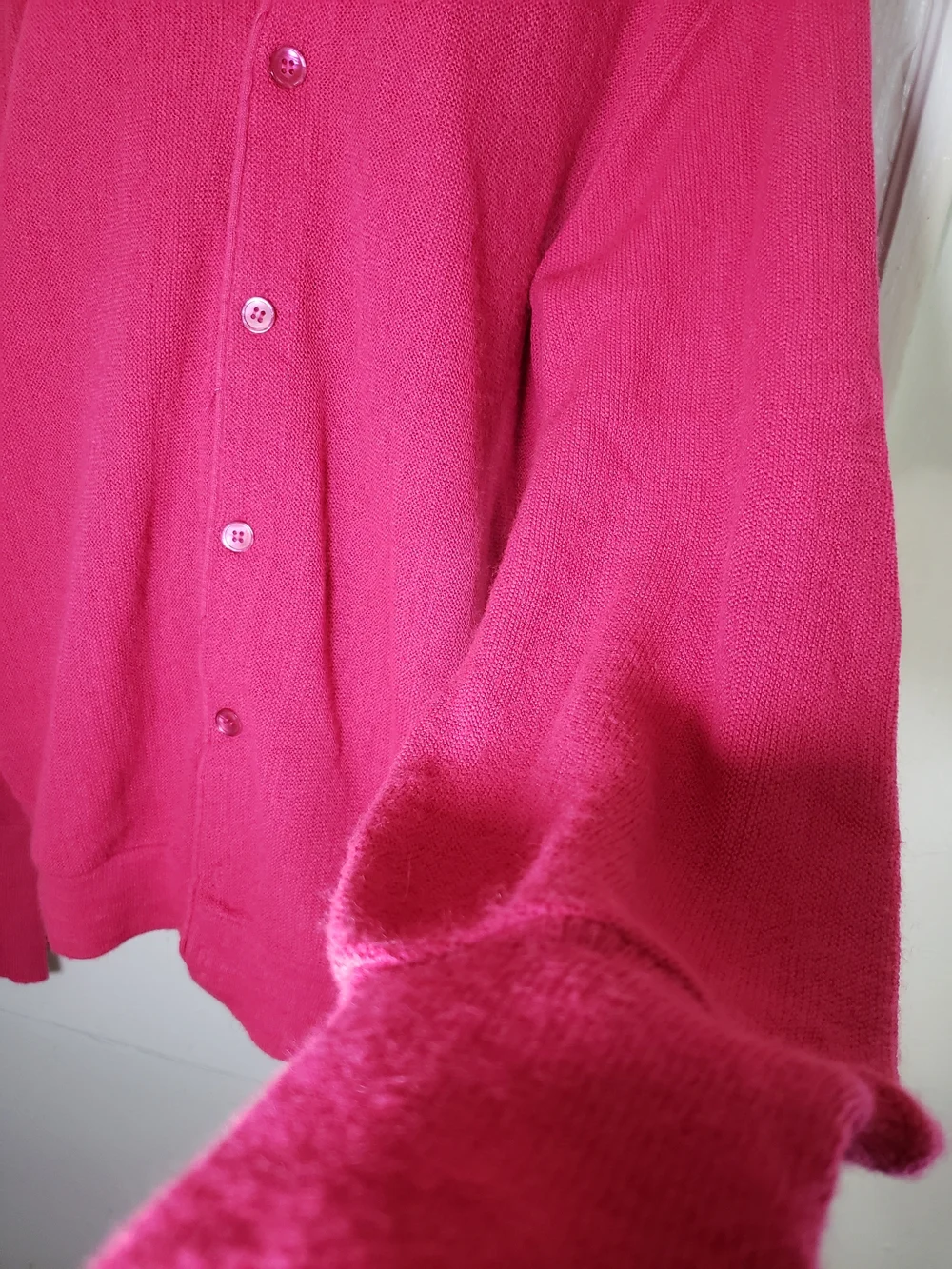 Jantzen Sweater Mens Large L Hot Pink Cardigan Button Front Knit Vintage - Picture 9 of 12
